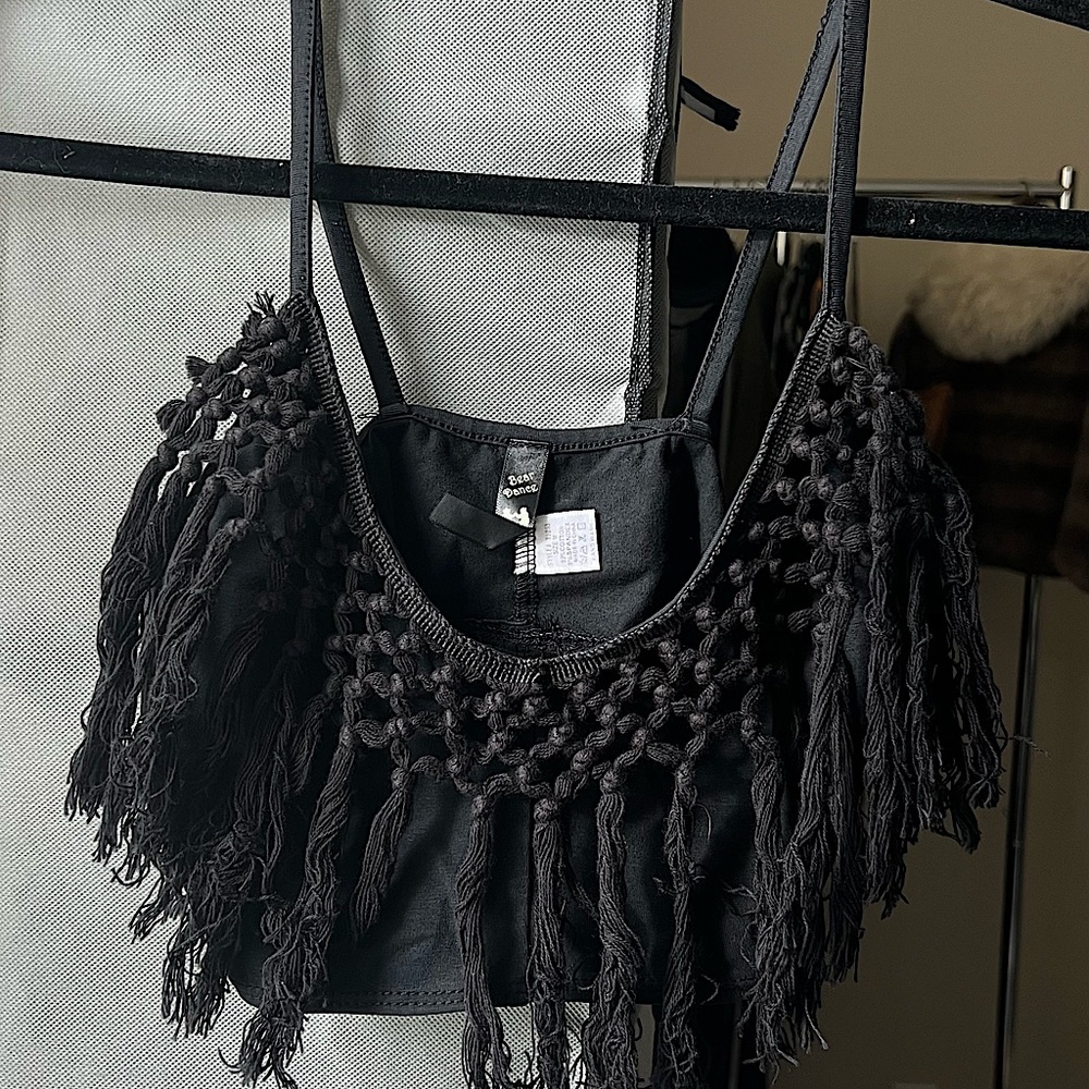 Black |Vintage| Bear Dance | Knitted-Fringe - Bralette / Crop Tank Top